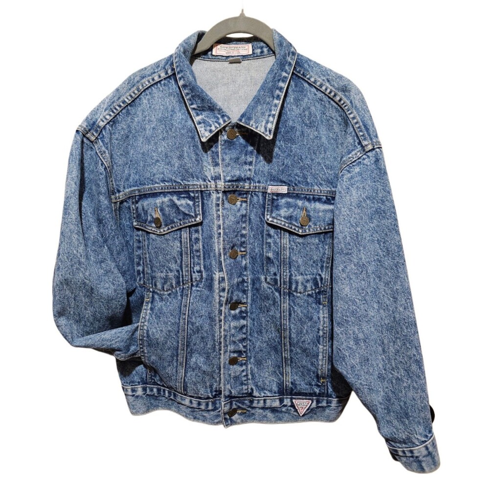 VTG 80s Guess Georges Marciano Denim Jean Jacket Stone Washed Made In The USA